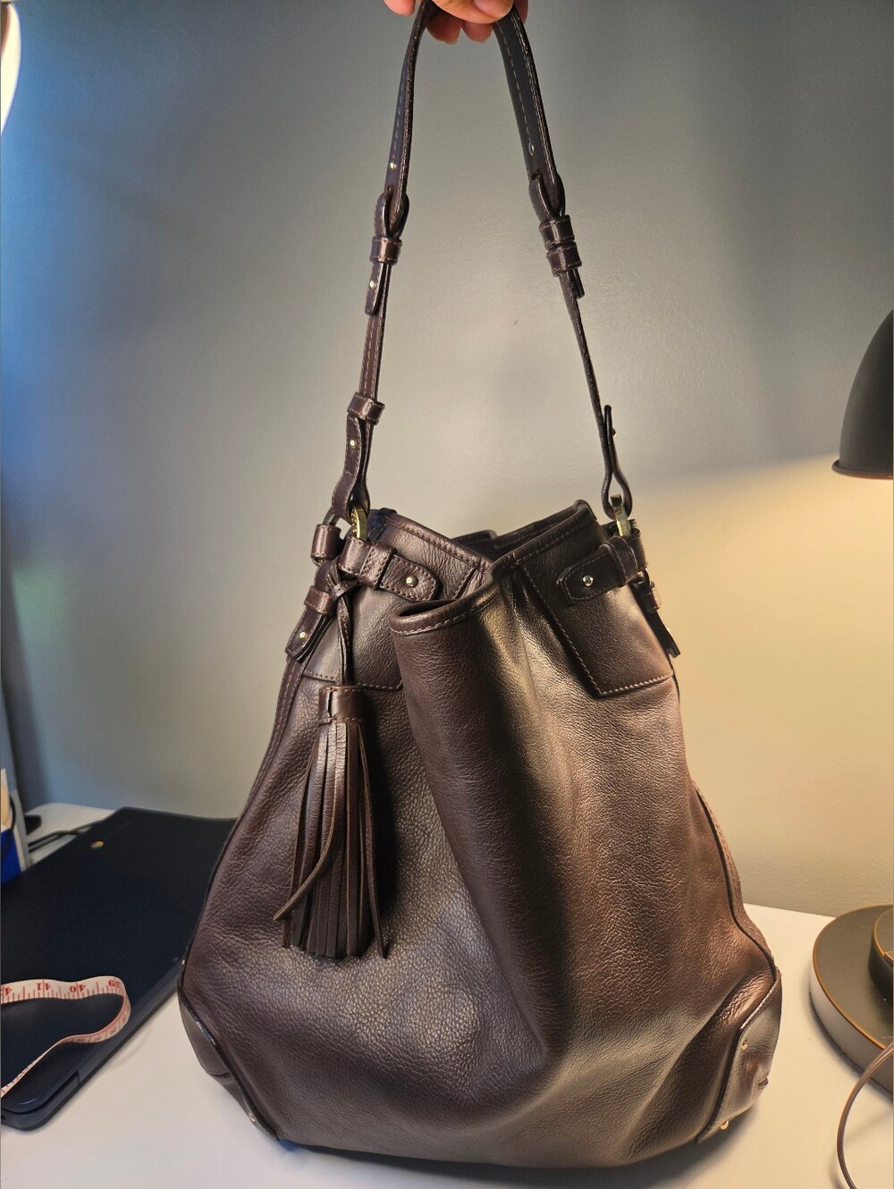 Authentic Bally Brown Leather Tassel Hobo Shoulder Bag - Brown